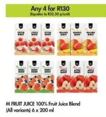 Makro M Fruit Juice 100% Fruit Juice Blend (all variants) 6x200ml offer