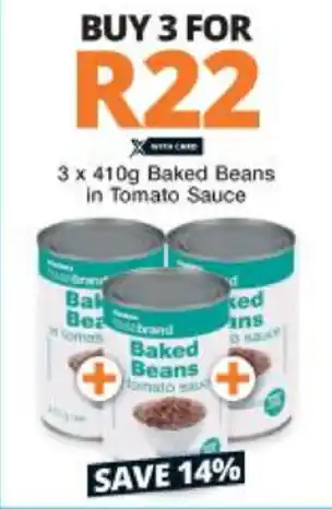 Checkers Baked Beans in Tomato Sauce 3x410g offer