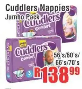 Devland Cash And Carry Chuddlers Nappies Jumboo Pack 56's/60's/66's/70's offer