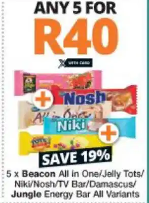 Checkers Beacon All in One/Jelly Tots/Niki/Nosh/TV Bar/Damascus/Jungle Energy Bar offer