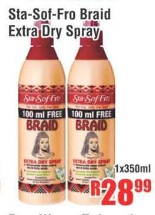 Devland Cash And Carry Sta-Sof-Fro Braid Extra Dry Spray 1x350ml offer