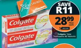 Checkers Colgate Total Toothpaste 75ml offer