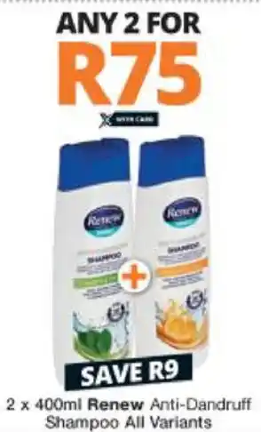 Checkers Renew Anti-dandruff Shampoo 2x400ml offer
