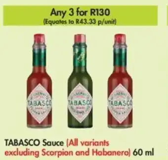 Makro Tabasco Sauce (all variants excluding scorpion and Habanero) 60ml offer