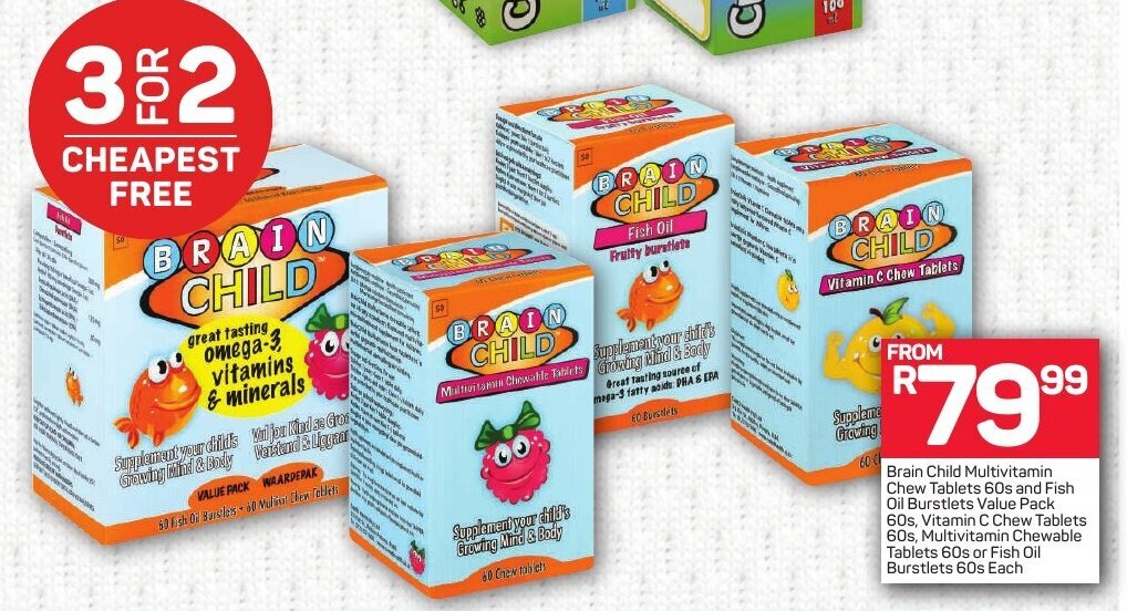 Brain Child Multivitamin Chew Tablets 60s and Fish Oil Burstlets Value