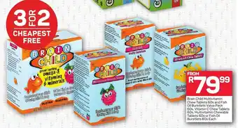 Brain Child Multivitamin Chew Tablets 60s and Fish Oil Burstlets Value Pack 60s, Vitamin C Chew Tablets 60s