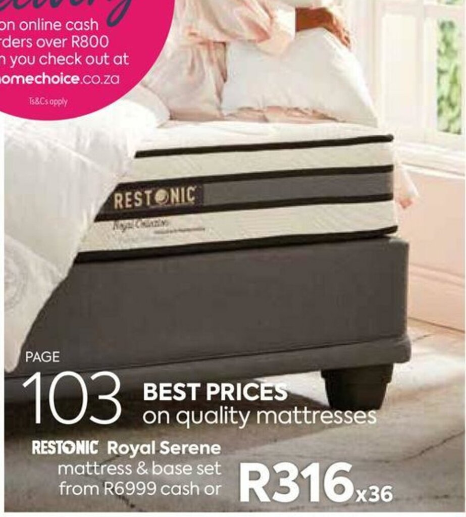 HomeChoice Restonic ROyal Serene Mattress & Base Set offer