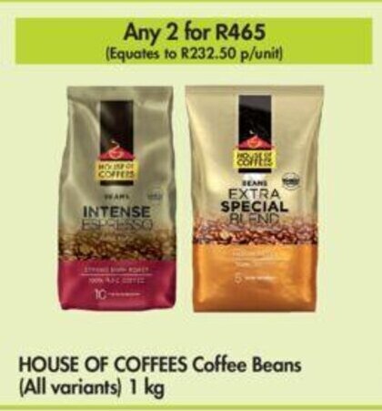 House of Coffees Coffee Beans (all variants) 1 kg offer at Makro