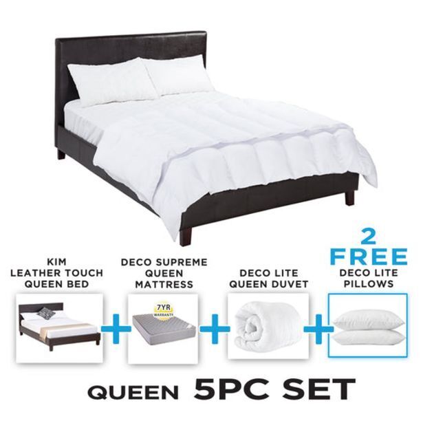Kim leather touch bed 5 piece set offer at Decofurn