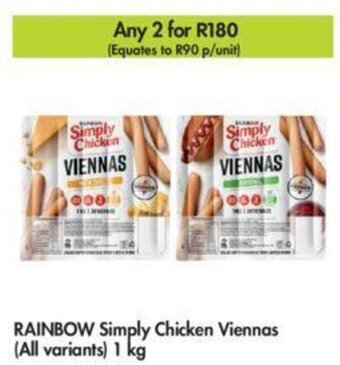 Makro Rainbow Simply Chicken Viennas (all variants) 1kg offer