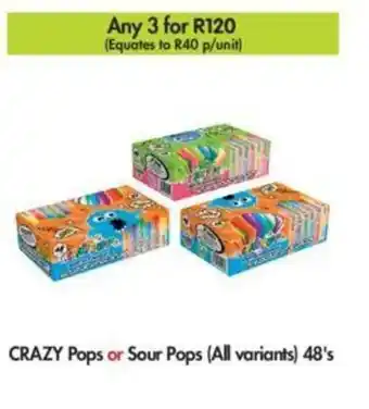 Makro Crazy Pops or Sour Pops (all variants) 48's offer