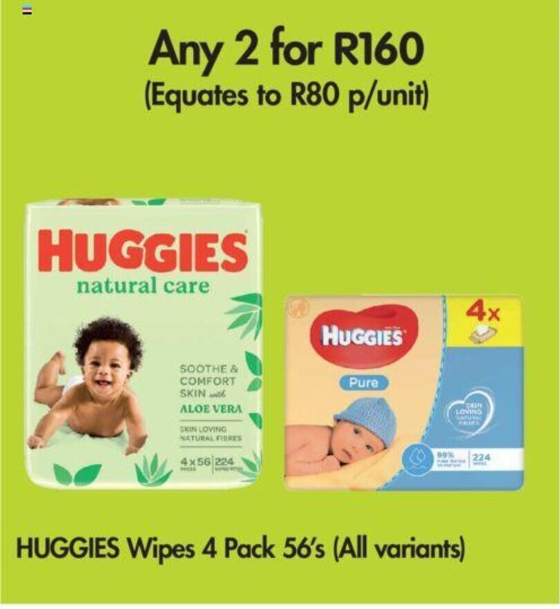 Huggies Wipes 4 Pack 56's (all variants) offer at Makro