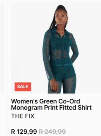 The FIX Women's green co-ord monogram print fitted shirt offer