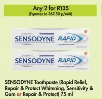 Makro Sensodyne Toothpaste (Rapid Relief, Repair & Protect Whitening, Sensitivity & Gum or Repair & Protect) 75ml offer