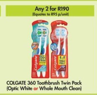 Makro Colgate 360 Toothbrush Twin Pack (Optic White or Whole Mouth Clean) offer