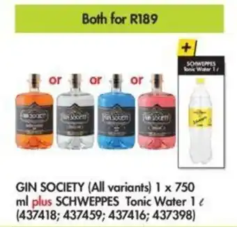 Makro Gin Society (all variants) 1x750ml plus SCHWEPPES Tonic Water 1l offer