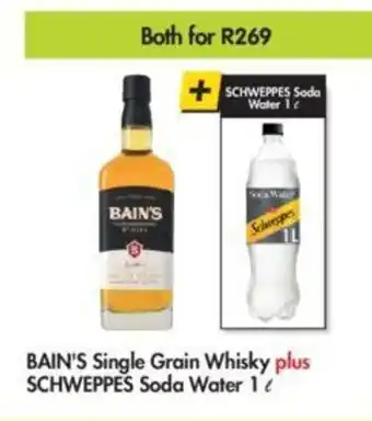 Makro Bain's Single Grain Whisky plus Schweppes Soda Water 1l offer