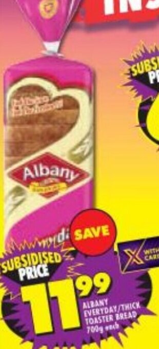 Shoprite Albany Everyday/Thick Toaster Bread 700g each offer