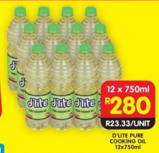 D'Lite Pure Cooking Oil 12x750ml offer at Shoprite
