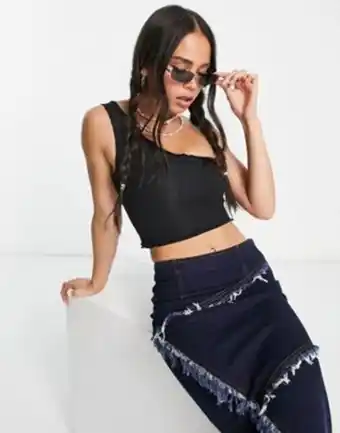 Asos Collusion lettuce edge one shoulder top in black offer