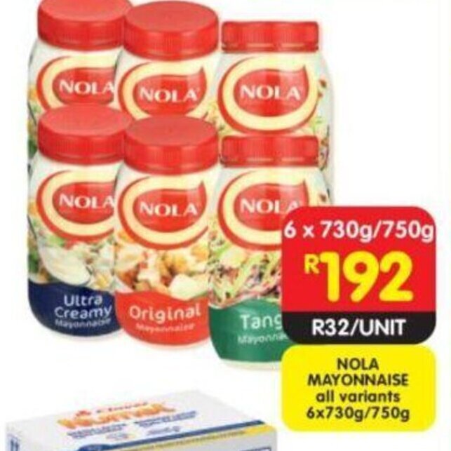 Nola Mayonnaise all variants 6x730g/750g offer at Shoprite
