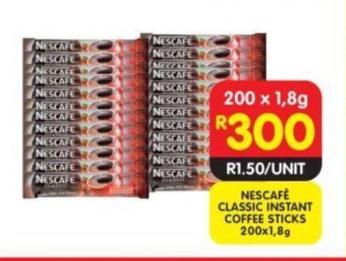 Nescafe Classic Instant Coffee Sticks 200x1,8g offer at Shoprite