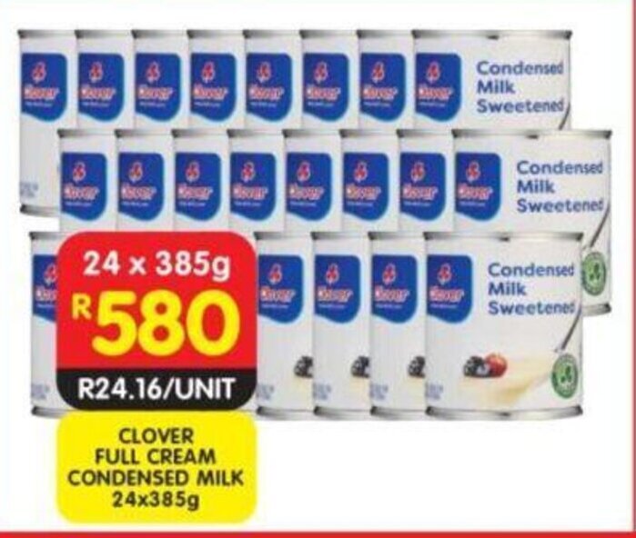 Clover Full Cream Condensed Milk 24x385g offer at Shoprite
