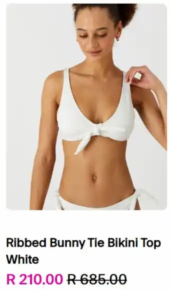Ribbed bunny tie bikini top white