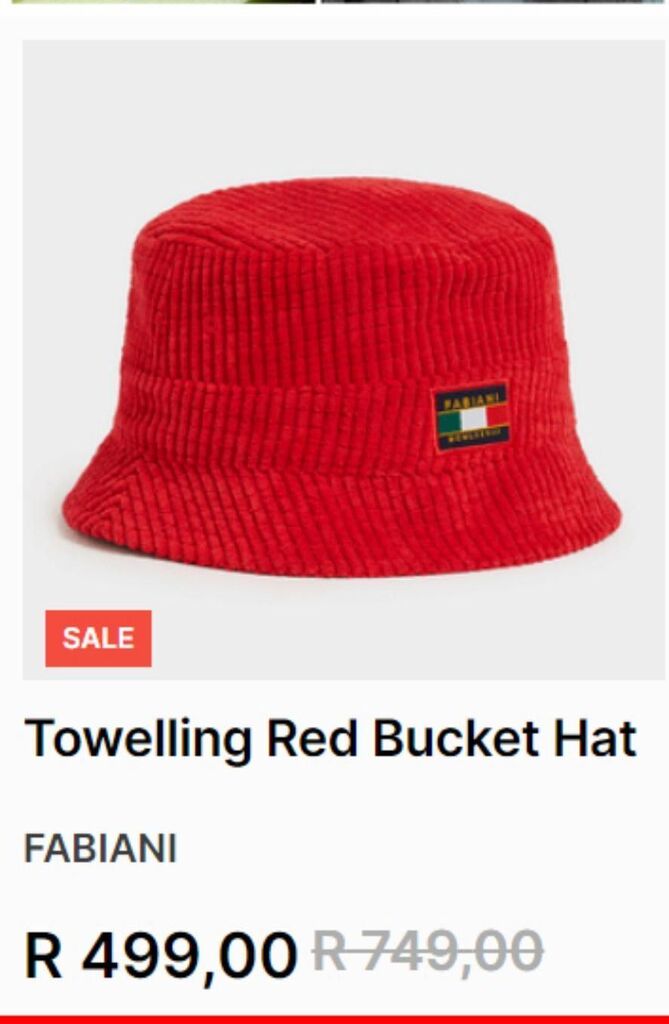 Towelling red bucket hat offer at Fabiani