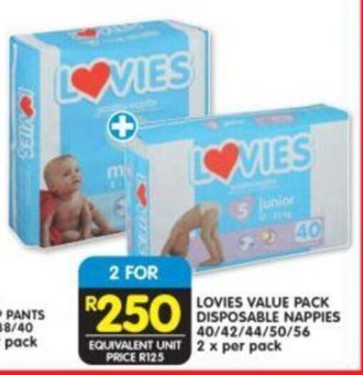 Lovies Value Pack Disposable Nappies 40/42/44/50/56 2xper pack offer at
