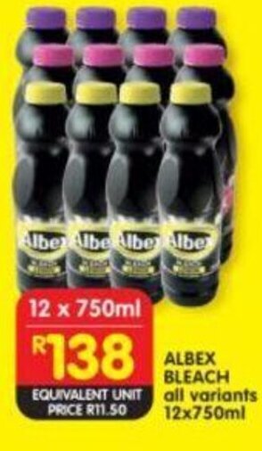 Shoprite Albex Bleach all variants 12x750ml offer
