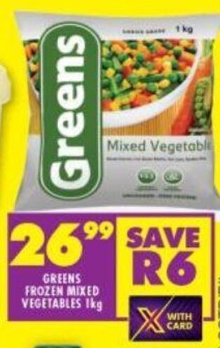 Greens Frozen Mixed Vegetables 1kg