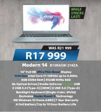 Computer Mania MSI - Modern 14 (B10RASW-218ZA) offer