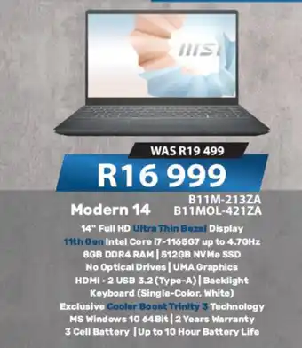 Computer Mania MSI - Modern 14 (B11M-213ZA/B11M0L-421ZA) offer