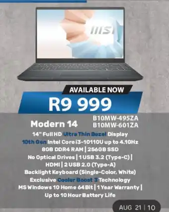 Computer Mania MSI - Modern 14 (B10MW-495ZA/B10MW-601ZA) offer