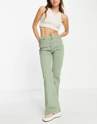 Asos Stradivarius lace up flare jean in sage offer