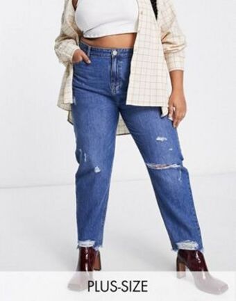 Asos Yours ripped mom jean in mid blue offer