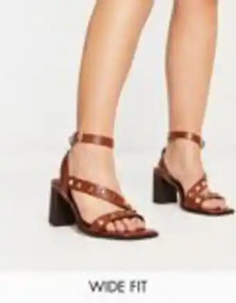 Asos Asos design wide fit halter studded mid heeled sandals in tan offer