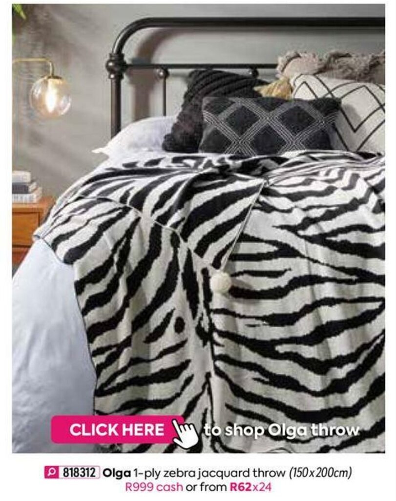 Olga 1Ply Zebra Jacquard Throw offer at HomeChoice