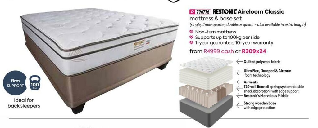 HomeChoice Restonic Aireloom Classic Mattress & Base Set offer