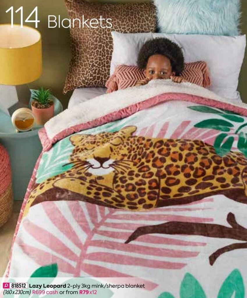 Lazy Leopard 2ply 3kg mink/sherpa blanket (160x230cm) offer at HomeChoice