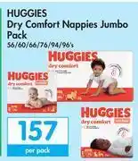 Makro Huggies dry comfort nappies jumbo pack 56/60/66/76/94/96's-per pack offer