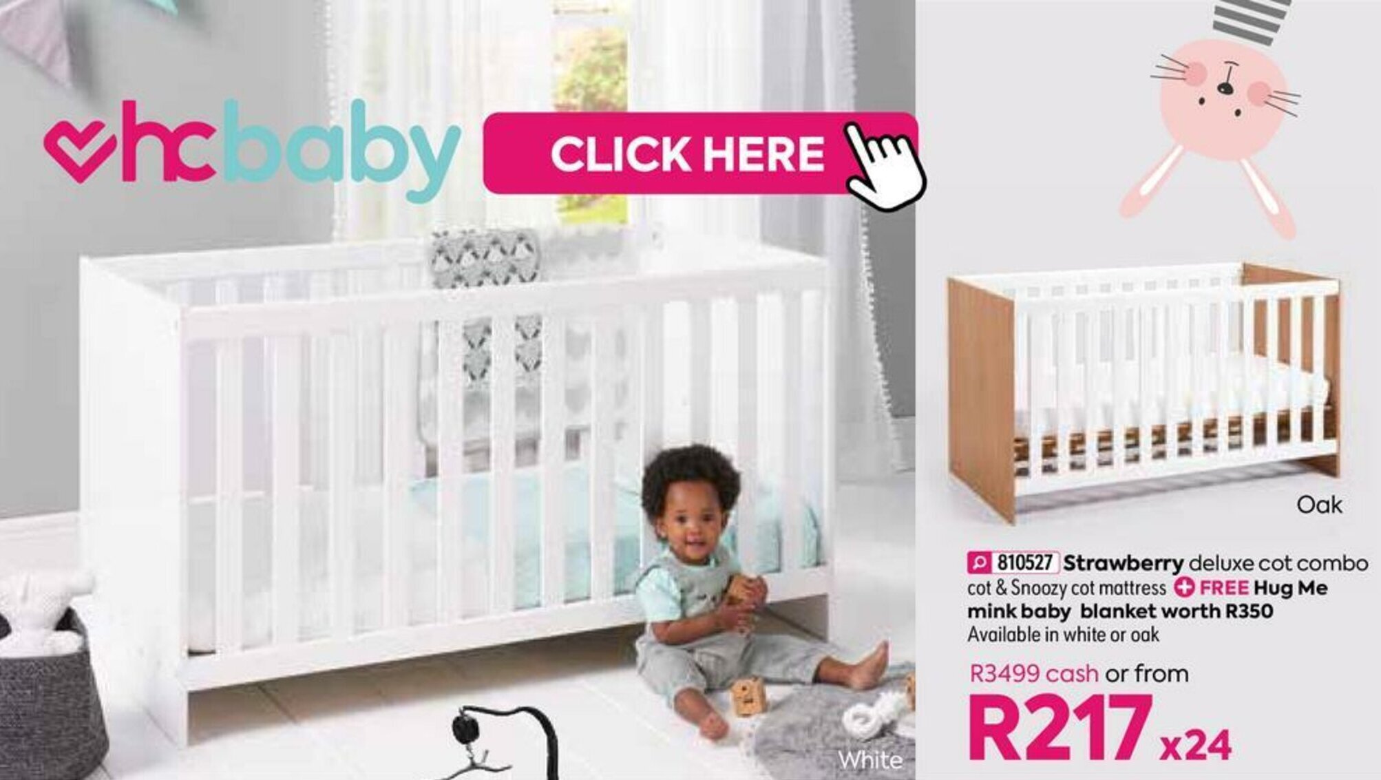 Strawberry Deluxe Cot Combo Cot & Snoozy Cot Mattress offer at HomeChoice