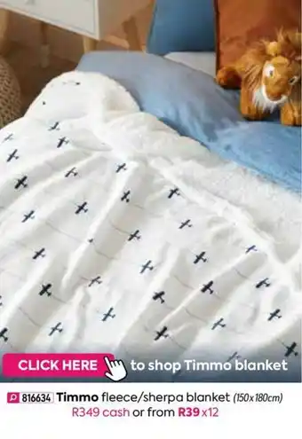 HomeChoice Timmo fleece/sherpa blanket 150x180cm offer