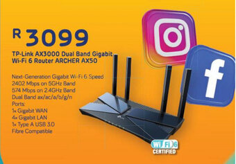 Tp-Link AX3000 Dual Band Gigabit Wi-Fi 6 Router Archer AX50