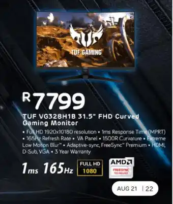 Computer Mania Asus - TUF VG328H1B 31.5" FHD Curved Gaming Monitor offer