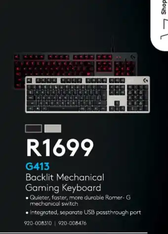 Computer Mania G413 Backlit Mechanical Gaming Keyboard offer