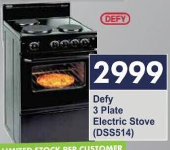 Defy 3 Plate Electric Stove offer at President Hyper