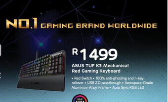 Computer Mania Asus - TUF K3 Mechanical Red Gaming Keyboard offer