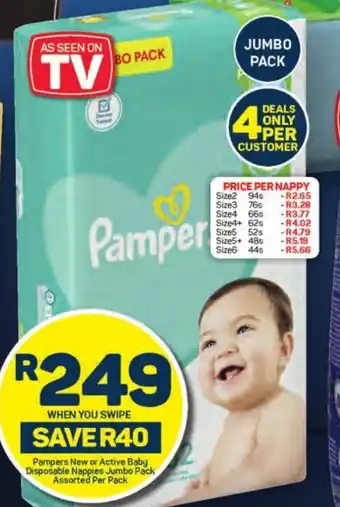 Pick n Pay Pampers New or Active Baby Diposable Nappies Jumbo Pack Assorted Per pack offer